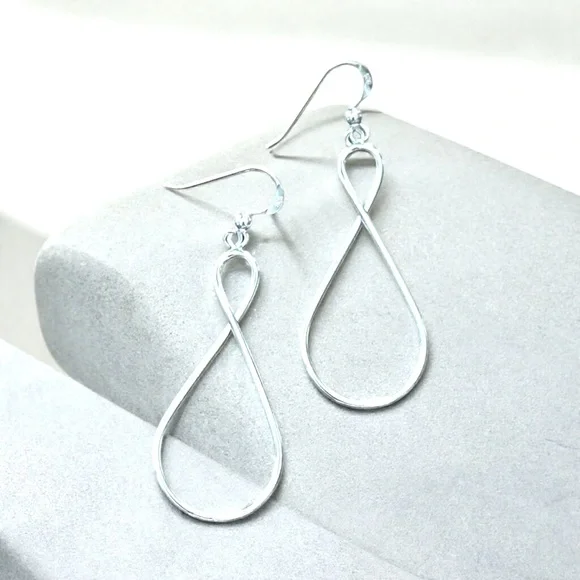 925 Sterling Silver Twist Dangle Earrings! NEW! - Picture 2 of 3